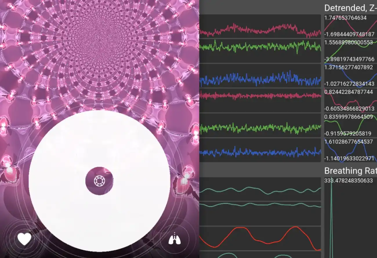 Screenshot of physiological signals and a singing bowl app using this library