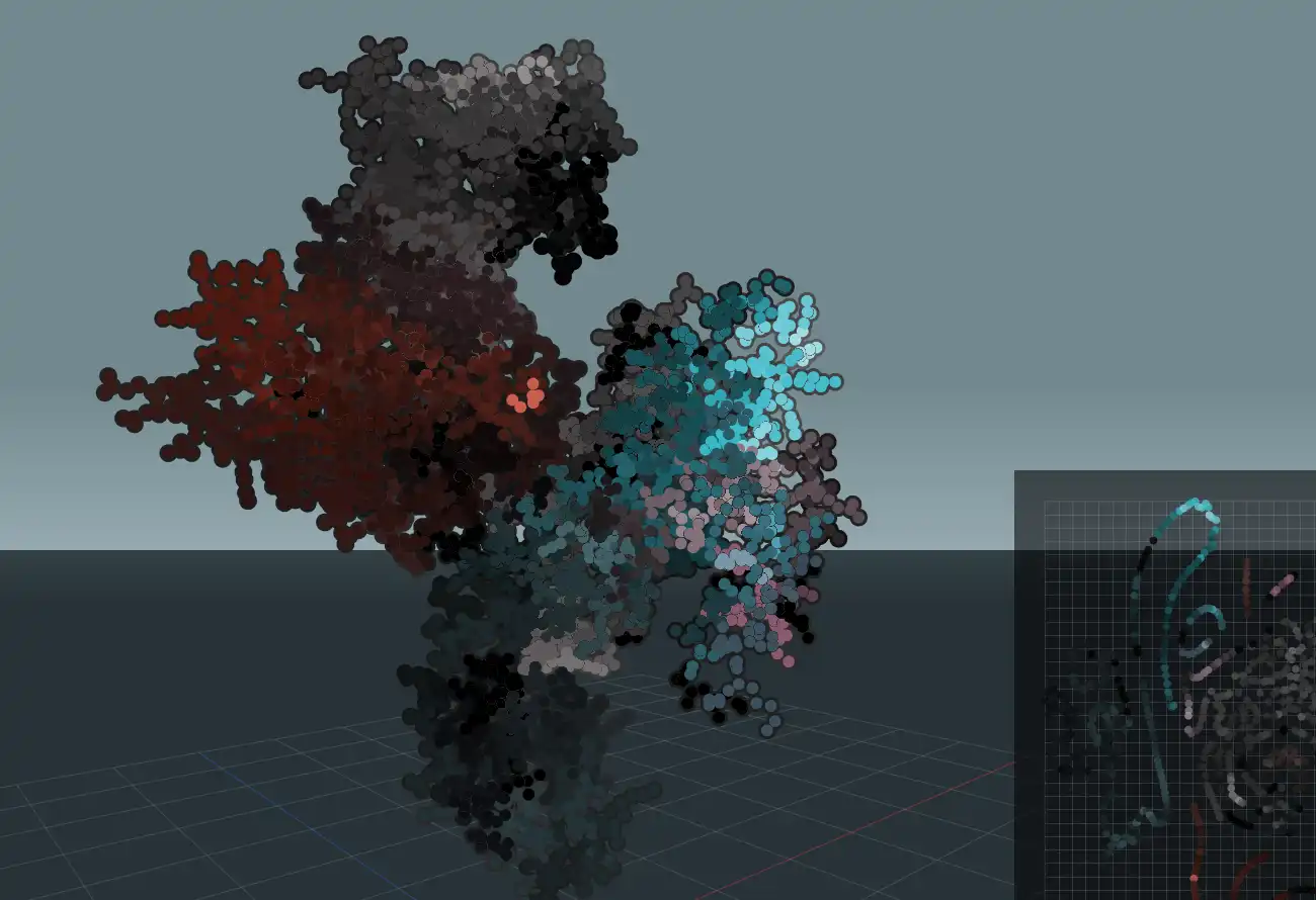 Screenshot of the protein visualizer rendering a detailed and colorful protein structure